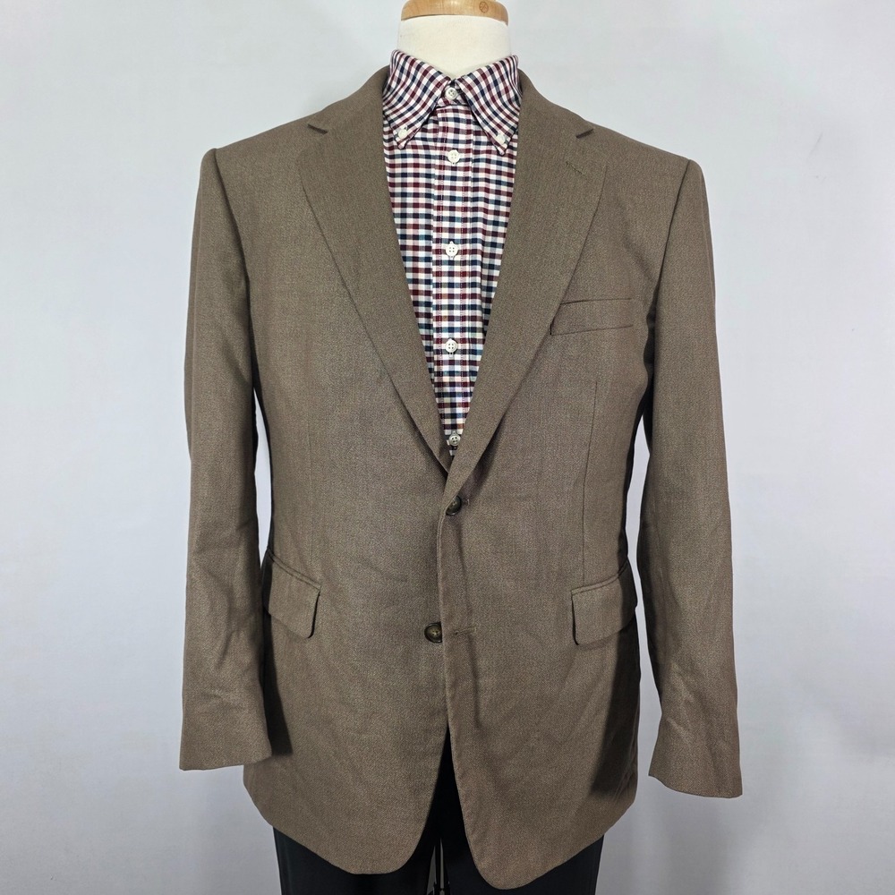 Stafford Essentials Mens Sport Coat Blazer Two Button Brown Poly Blend 42R